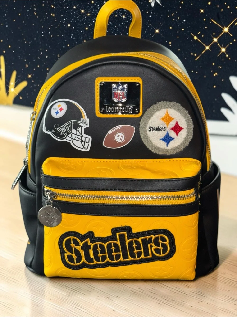 Loungefly NFLBlack & Yellow Pittsburgh Steelers Mini Backpack